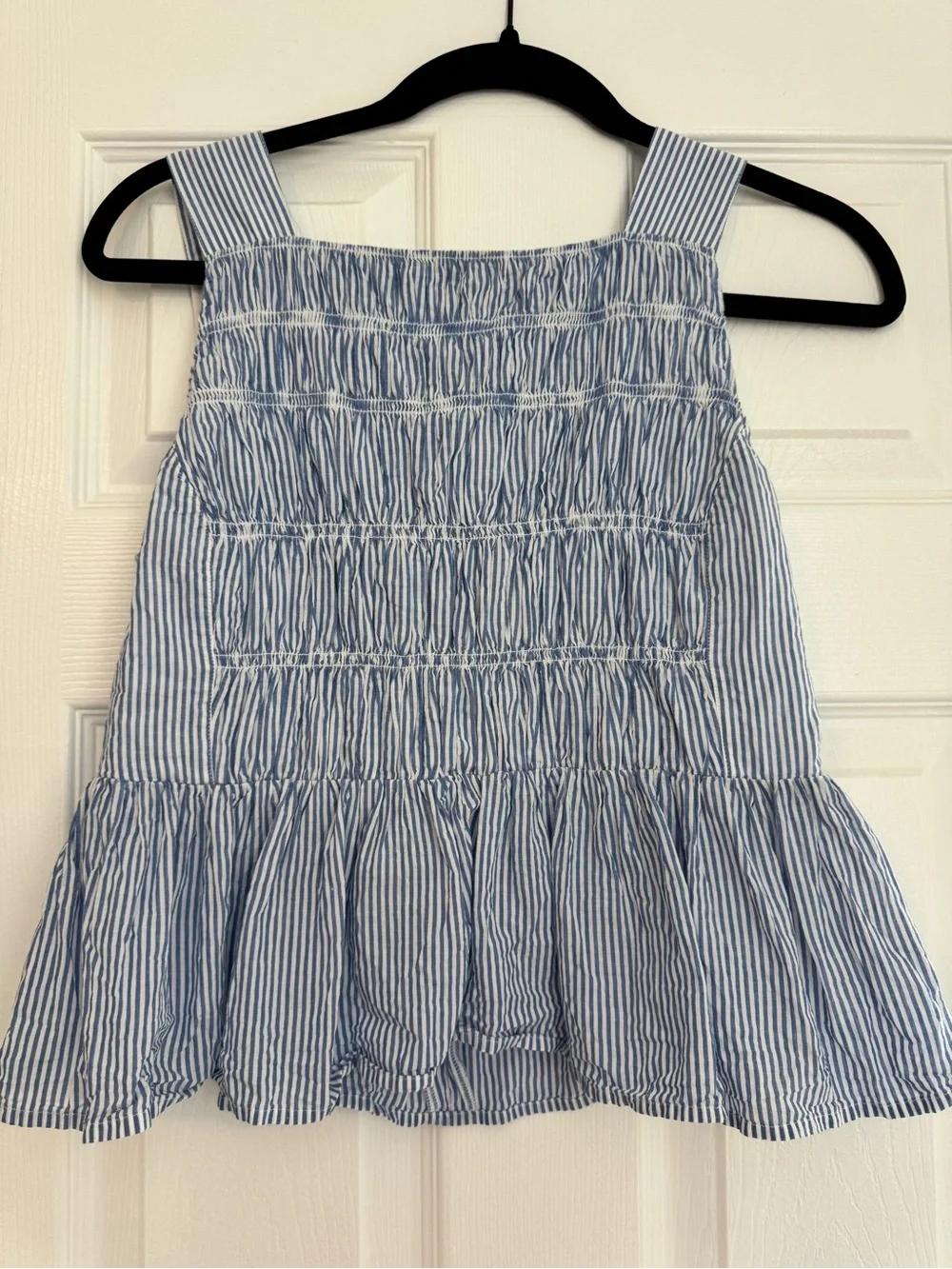 J. Crew Blue and White Striped Smocked Peplum Tank